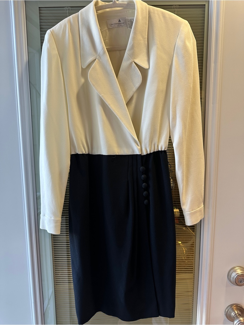 Vintage Liz Claiborne Two-Tone Black and Cream Wrap-Style Dress